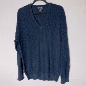 Vintage Tosani Dark Navy Blue Cable Knit V Neck Sweater XL